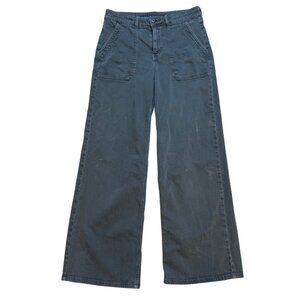 American Eagle Womens High-Waisted Baggy Wide-Leg Pants Size 4S Black Cotton Ble